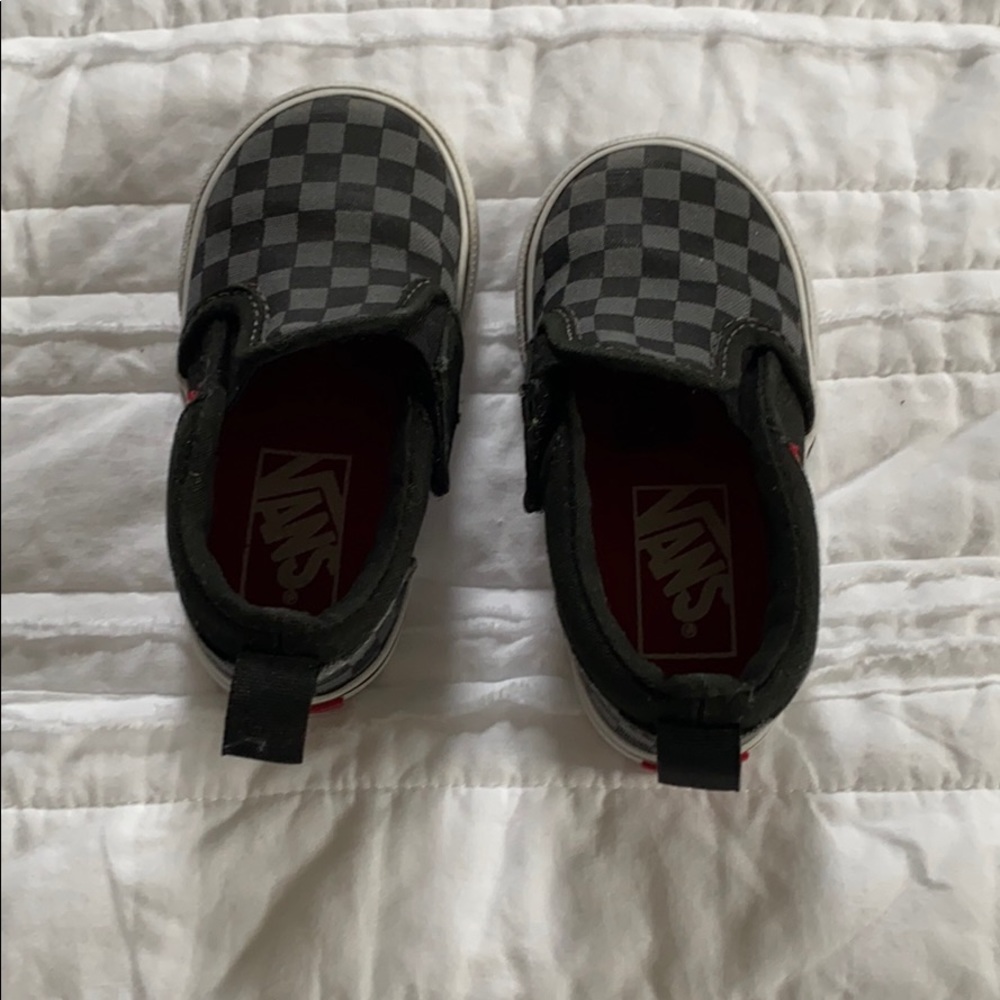 Toddler Vans Black/Grey Check Velcro Shoes